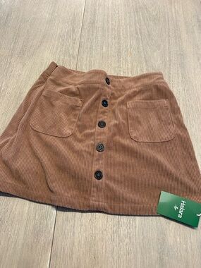 HALARA Brown Corduroy Button-Front Mini Skirt